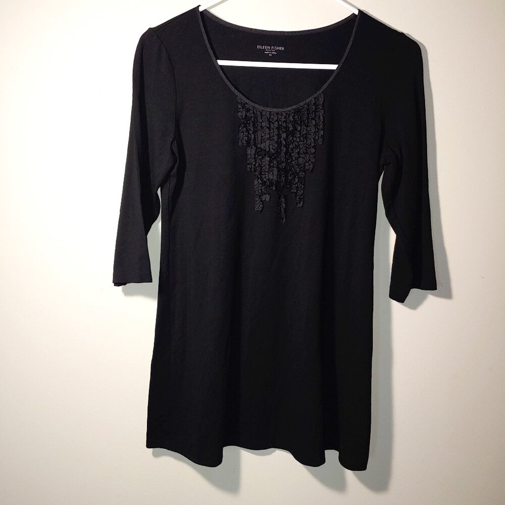 Eileen Fisher Tunic Top With a Ruffle Front Detailing Size Petite S Black
